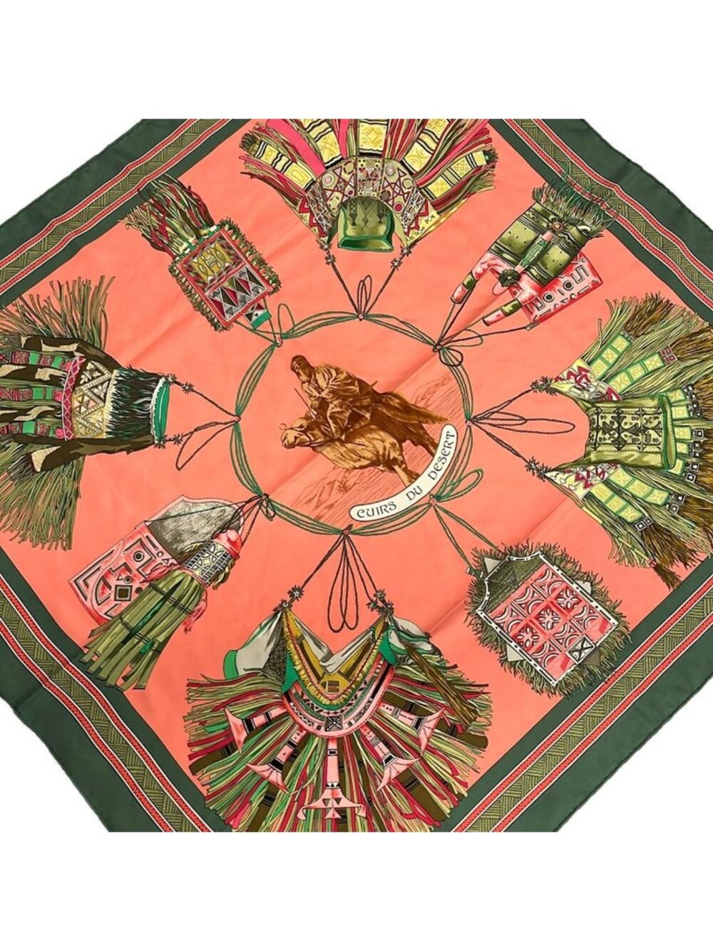 Hermes Scarf Carre 90 Orange Green Multi Cuirs du Desert